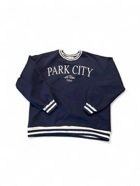 Altar'd State Navy Crewneck Sweater with White Stripe Trim